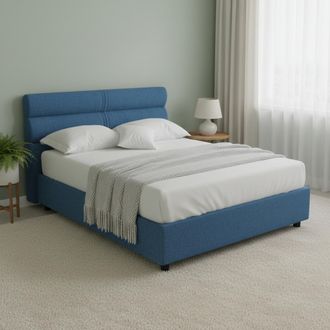 Dmora Cama Matrimonial Brienno, Desenfundable Con Almacenaje Italiana, Tama&ntilde;o Colch&oacute;n 160x190 Cm, Azul