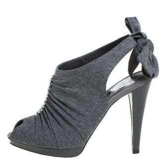 Rene Caovilla Ren&eacute; Caovilla Grey Fabric Crystal Embellished Ankle Tie Slingback Sandals