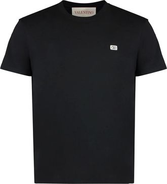 Valentino T-Shirts, male, Black, Size: XL Ribbed crew-neck cotton T-shirt