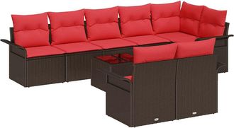 vidaXL Conjunto De Sof&aacute; De Jard&iacute;n 9 Uds. Marr&oacute;n Rat&aacute;n Sint&eacute;tico Vidaxl