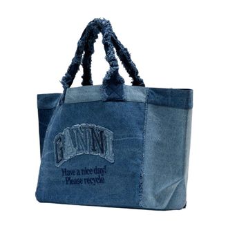 Ganni Womens Logo-Embroidered Denim Tote Blue Cotton