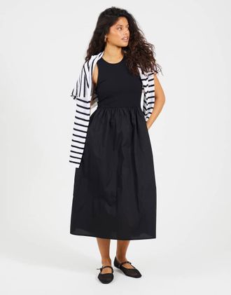 Brave Soul Vestito midi in misto popeline e jersey a coste nero