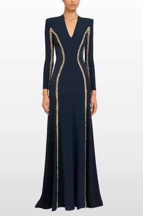 Jenny Packham Ghost Orchid Embellished Long-Sleeve Maxi Dress in Blackthorne Blue at Nordstrom, Size 10 Uk