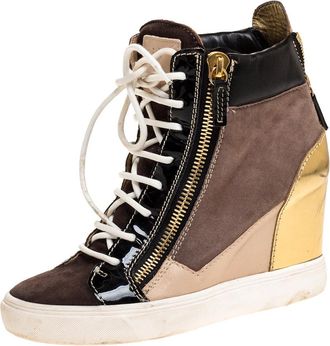 Giuseppe Zanotti Tricolor Suede Leather Wedge Sneakers