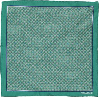 Ferragamo Green Geometric Pattern Pocket Square