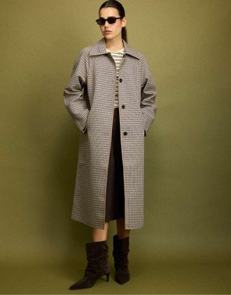Stradivarius trench reversibile lungo a quadri beige-Neutro