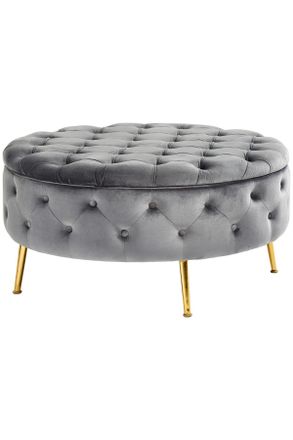 Xora Hocker, Grau, Goldfarben, Textil, rund, 90x44x90 cm, Stauraum, Wohnzimmer, Sessel, Hocker & Hockerb&auml;nke, Sitzhocker