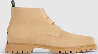 Gucci Mens Lace-up Ankle Boot With Web, Beige, Suede