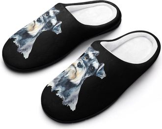 Generic Schnauzer Head Mens Slippers Slip On Comfortable Fleece Cotton House Shoes Winter