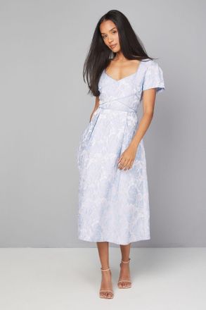 Wallis Womens Jacquard Seam Detail Midi Dress - Blue - Size 18 UK