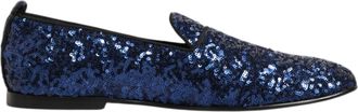 Dolce & Gabbana Blauwe Pailletten Instappers Heren Dresschoenen