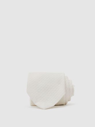 Reiss White Cotton-silk Seersucker Stripe Tie