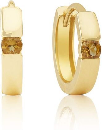 MAX + STONE 14k Yellow or White Gold Small Round Gemstone Huggie Hoop Earrings