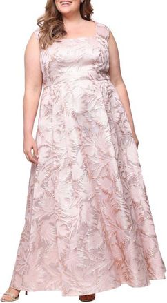 Alex Evenings Metallic Leaf Jacquard Empire Waist Gown in Rose Gold at Nordstrom, Size 22W