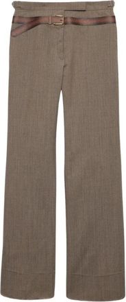 Prada Wijde Pijpen Broek met Riem - Dames - Wijde Broeken - Grijs - M - Wol - Broeken