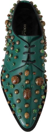 Dolce & Gabbana Womens Green Leather Crystal Dress Broque Shoes