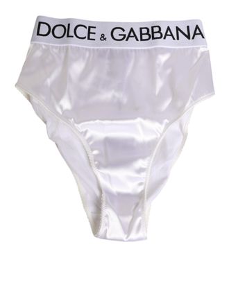 Dolce & Gabbana White Satin High-Waist Brief Logo Women Underwear Acetate Clothing