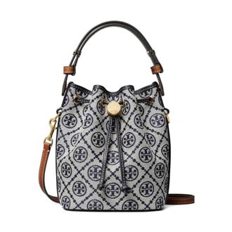 Tory Burch T Monogram Mini Bucket Bag - - Bags - Donna - Blu - ONE SIZE