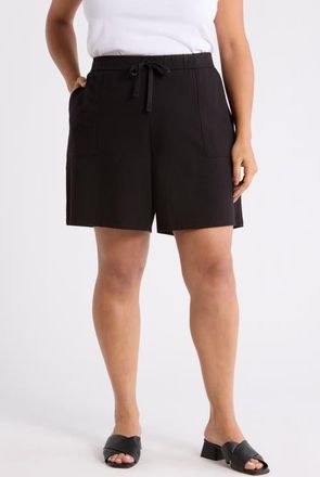 Eileen Fisher Stretch Organic Cotton Drawstring Shorts in Black at Nordstrom, Size 3X