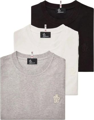 Moncler T-Shirts, male, Gray, Size: S Logo Patch Cotton Blend T-Shirt (Three Pack)