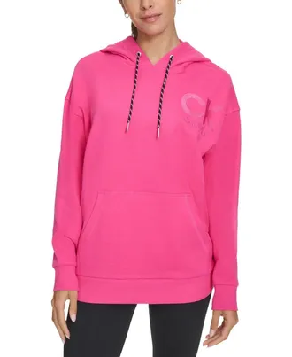 Calvin Klein Eco Hoodie Womens Electric Pink Fleece Logo Pullover FTS1576