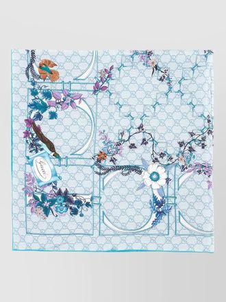 Gucci silk foulard bird motif floral design