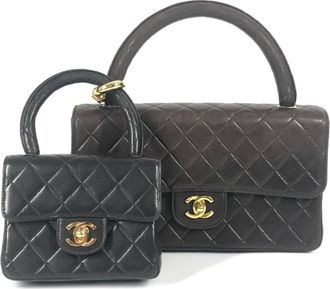 Chanel Black Leather Handbag Tote Bag (Pre-Owned)