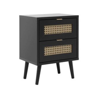 Finori Finori - Vienna61a Mesita De Noche 2 Cajones Negra Con Frentes Efecto Mimbre