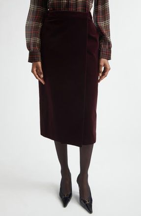 Saint Laurent Velveteen Faux Wrap Midi Skirt in Vino at Nordstrom, Size 8 Us