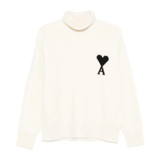 Ami White Wool Turtleneck Jumper Heart Logo