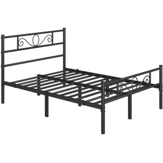 Yaheetech Yaheetech - Letto in Ferro Battuto con Doghe Struttura Letto in Metallo Stile Rustico Moderno Nero Matrimoniale 140 x 200 cm