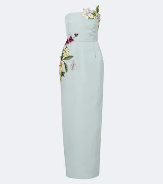 Oscar De La Renta Floral embroidered silk bustier gown