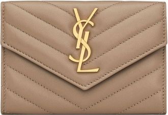 Saint Laurent small quilted leather envelope wallet - women - Lambskin - One Size - Neutrals