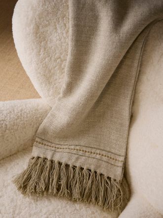 De Le Cuona Hoxton Linen Fringed and Leather-Detail Throw (94.5in/2.4m)