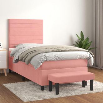 vidaXL Vidaxl - Cama Box Spring Con Colch&oacute;n Terciopelo Rosa 90x190 Cm