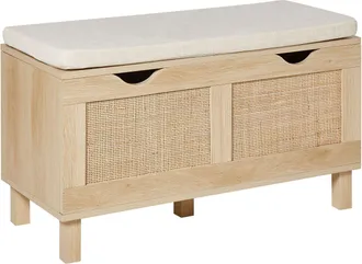 Beliani Panca Contenitore Boho Cassapanca In Legno Intrecciato Fronti In Legno Chiaro Washington