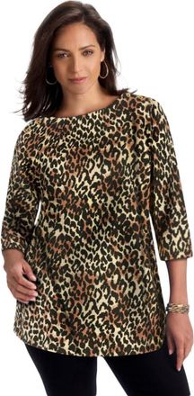 Jessica London Stretch Cotton Boatneck Tunic in Mocha Painted Cheetah at Nordstrom, Size 40