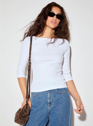 Jack & Jones Womens Fifi fine-rib knit boat-neck T-shirt