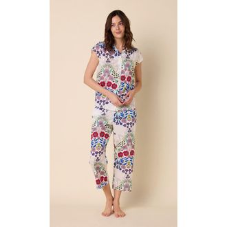 The Cats Pajamas Luxe Pima Capri Print Set in Blossom at Nordstrom, Size X-Large
