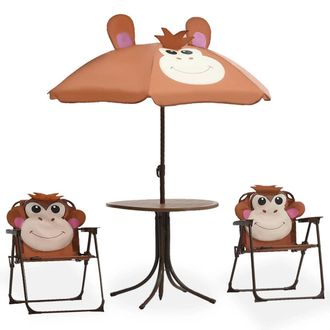vidaXL Vidaxl - Mesa Y Sillas De Jard&iacute;n Infantil 3 Piezas Con Sombrilla Marr&oacute;n