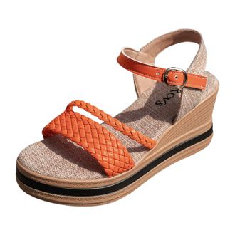 Generic One Word Strap Wedge Heel Sandals For Women Ultra Light Casual Comfortable And Versatile Sandals For Women Flip Flops (Orange, 5.5)