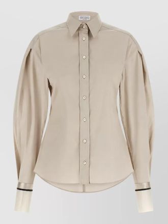 Brunello Cucinelli stretch cotton poplin shirt with shiny silk cuffs
