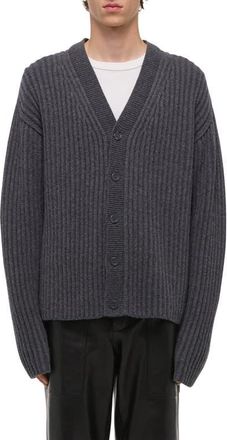 Helmut Lang Zephir Oversize Ribbed Wool Blend Cardigan in Charcoal at Nordstrom, Size Xx-Large