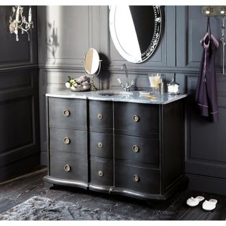 Maisons du monde Mueble de baño para lavabo de madera de mango negro y piedra
