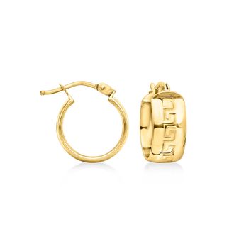 Ross-Simons Italian 10kt Yellow Gold Greek Key Huggie Hoop Earrings