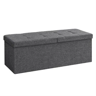 Songmics Puff Ba&uacute;l Plegable, Taburete De Almacenamiento, Asiento Para Calzarse, 110 X 38 X 38 Cm, 120 L, Carga M&aacute;xima De 300 Kg, Gris Oscuro
