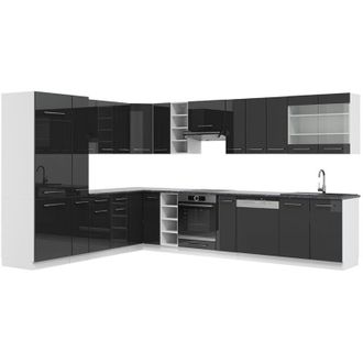 Vicco Cocina Esquinera Fame-line, Antracita Brillo Intenso/blanco, 347 X 257 Cm, Et Antracita