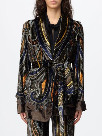 Etro Blazer corto a vestaglia in velluto con motivo etnico e cintura