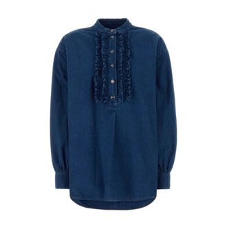 Valentino Garavani Blouses, female, Blue, Size: M Ruffled Denim Shirt