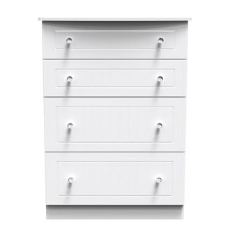 Welcome Furniture Monroe Ready Assembled Chest Of Drawers with 4 Drawers - White Matt / White - Welcome Furniture | TJ Hughes